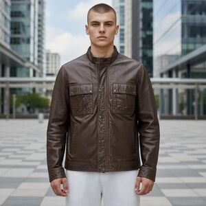 Lucky Brand Men’s Brown Leather Zip Up Motorcycle Jacket Size XXL Handcrafted